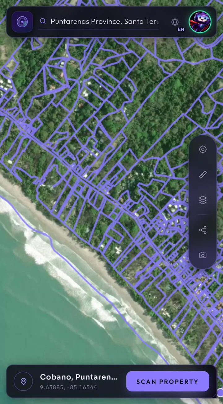 Official cadastre parcel lines on the coast