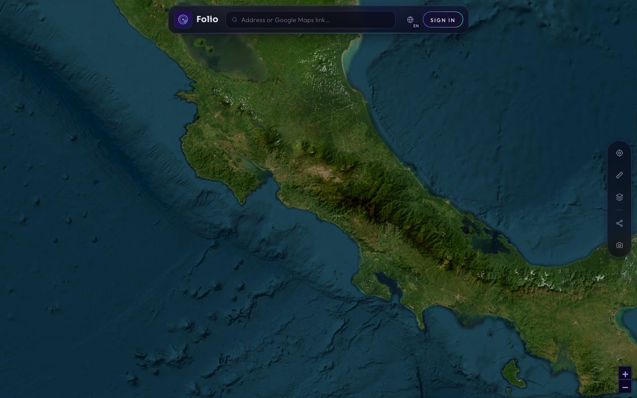 Folio Property Check — interactive satellite map of Costa Rica parcels