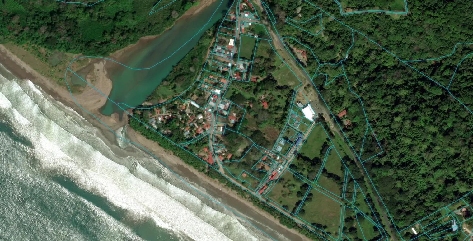 Mapa de Folio con parcelas inscritas en el catastro cerca de Dominical, Puntarenas, consulta gratuita de bienes inmuebles