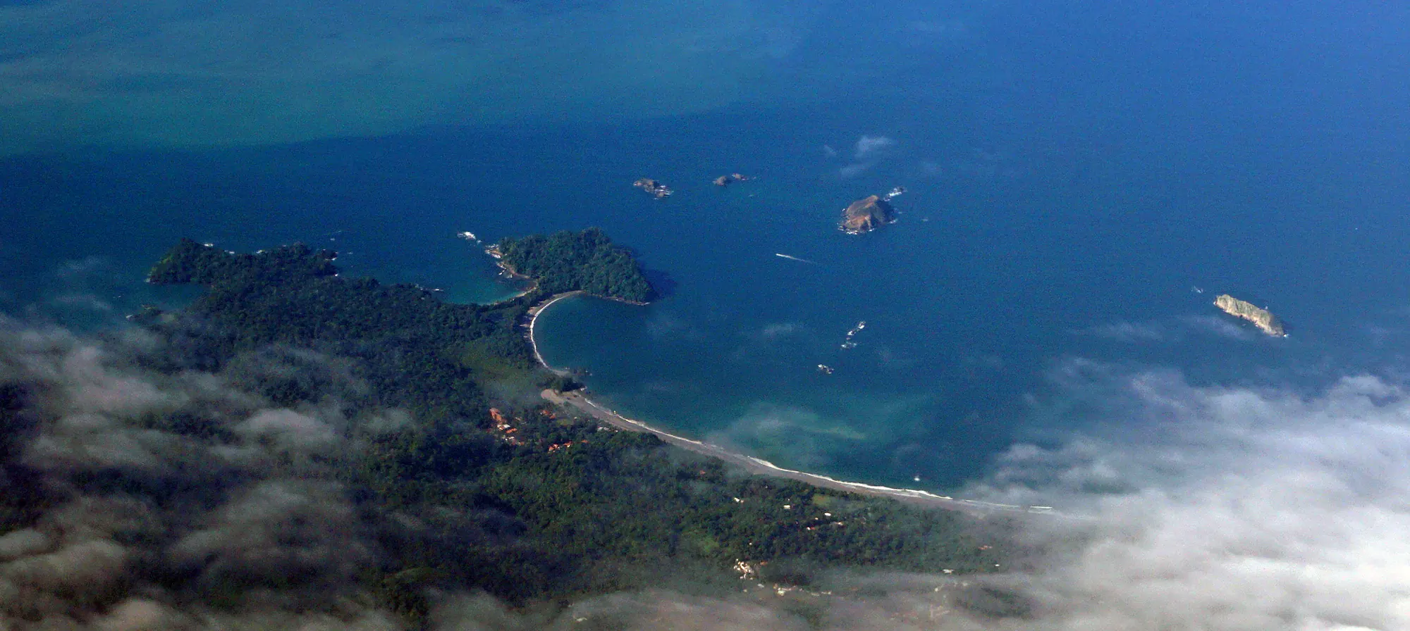 Aerial view of Manuel Antonio, Costa Rica, with the beaches, point and the islands offshore